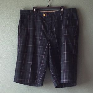 Men navy blue, green and black stripe shorts